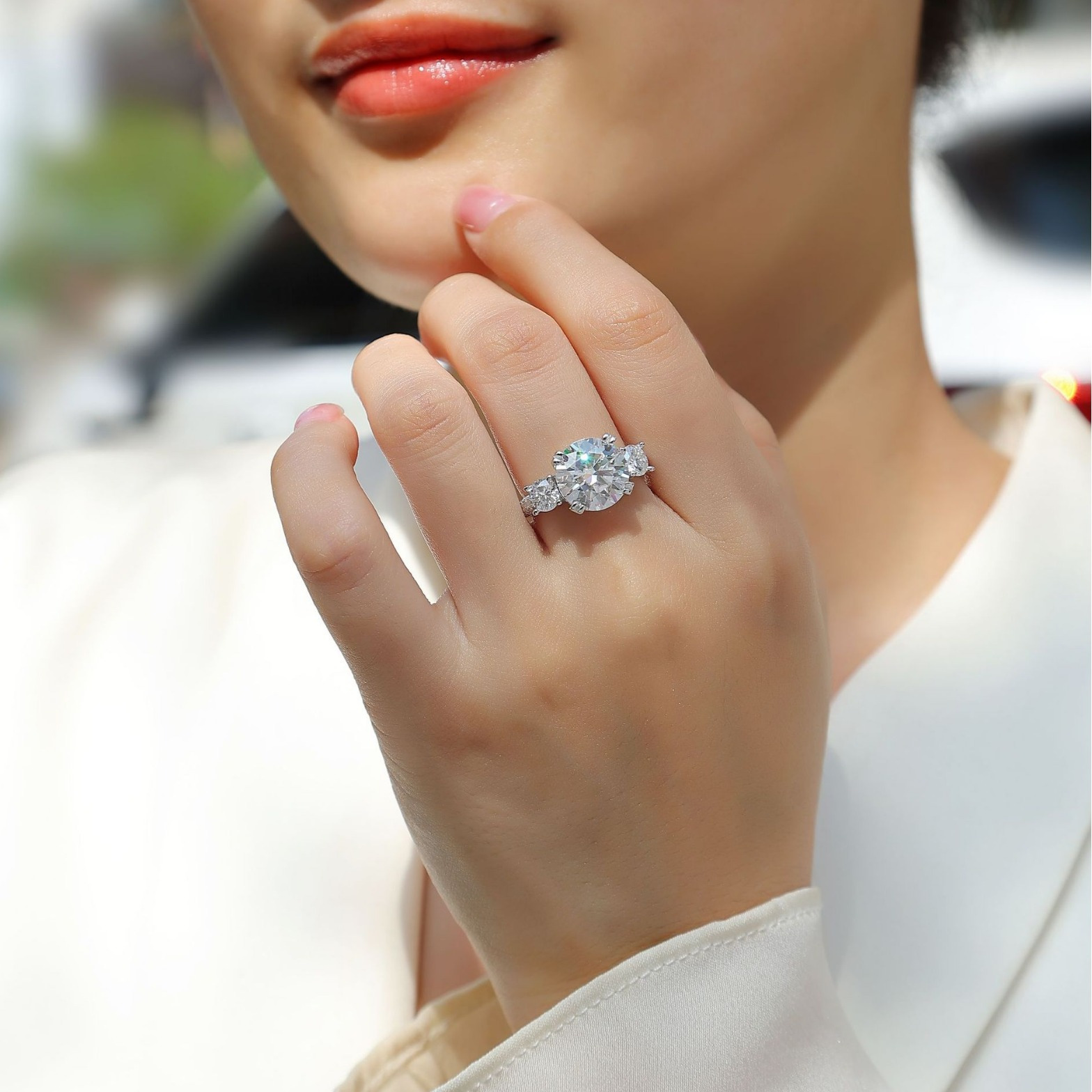 S925 Silver Ring with 5 Ct Moissanite, Cross Border